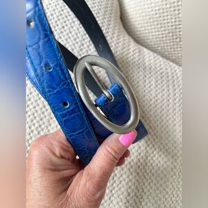 Gianni Versace Vintage Blue Croc Embossed Dress Belt unisex